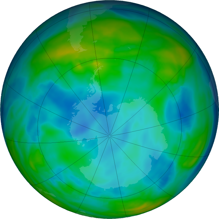 Antarctic ozone map for 26 June 2019